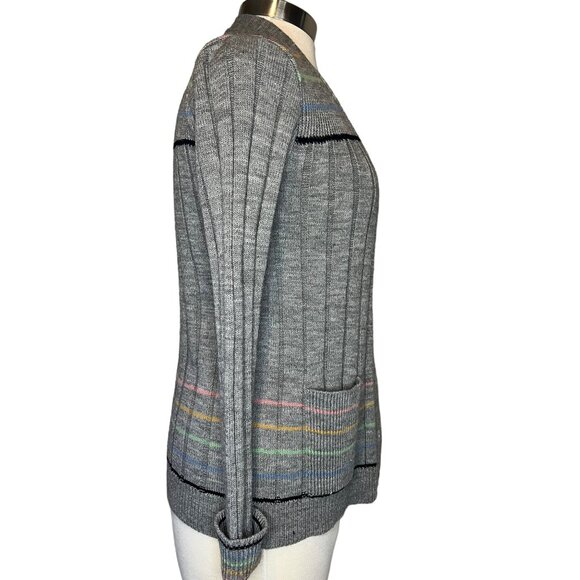Kenny Classics VTG Women Cardigan Size 14 Long Sleeve Button Grey stripes pocket - Picture 6 of 8
